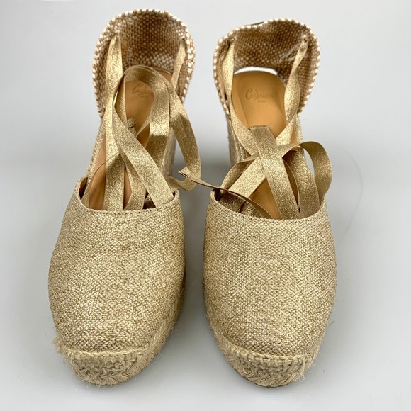 NIB CASTANER Carina Linen Wedge Espadrille Sandals Size 41 - Picture 3 of 12